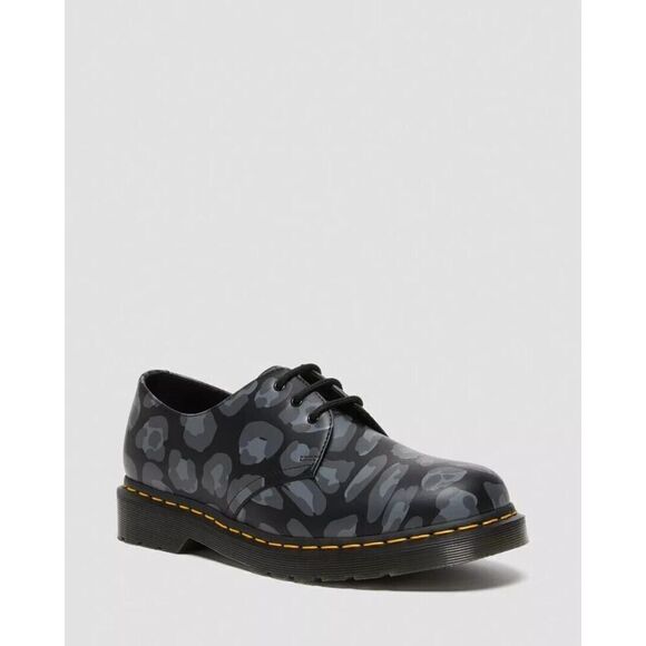 NEW Dr. Martens 'Skull Leopard Print' Oxford Leather Shoes Black Mens Size 6 - Picture 3 of 7